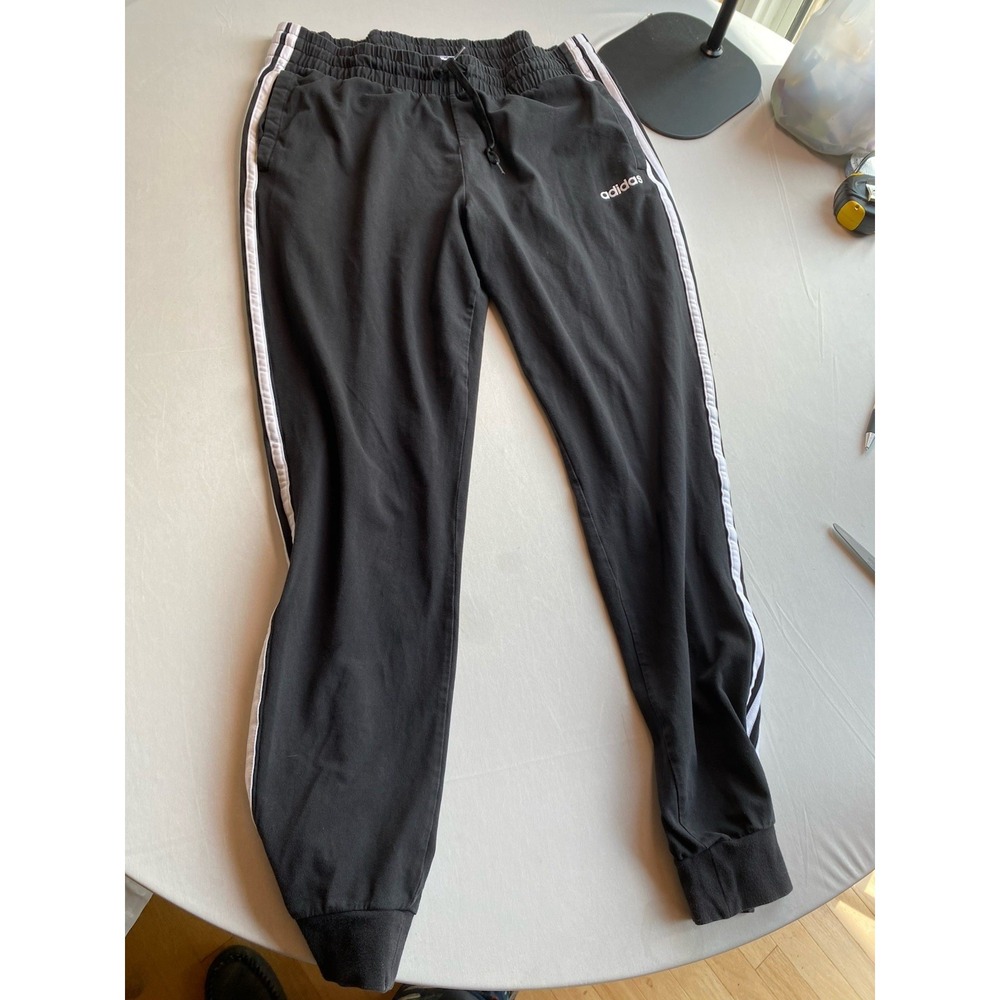 adidas Womens Essentials 3-Stripes Slim Fit Tapered Joggers Black Pants M